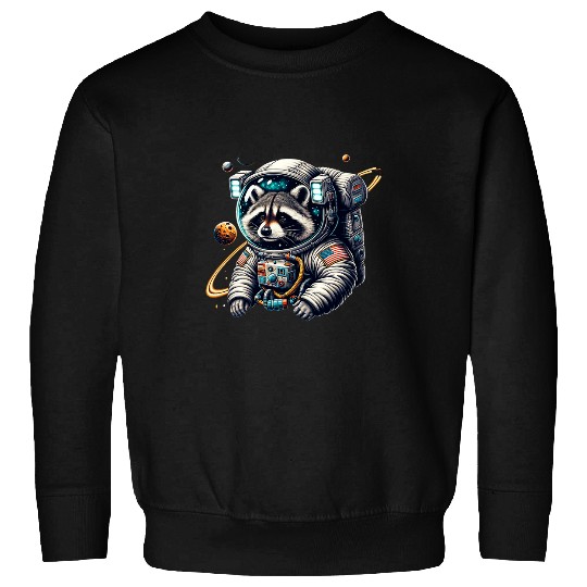 Raccoon Astronaut Floating in space Stars Planets Raccoon 21 Sweatshirts