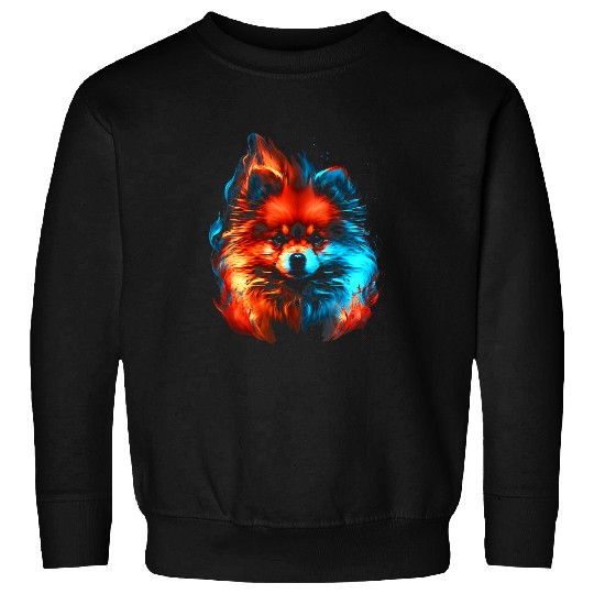 Pomeranian Retro Flames Cute Dog Art Blue Flame Sweatshirts