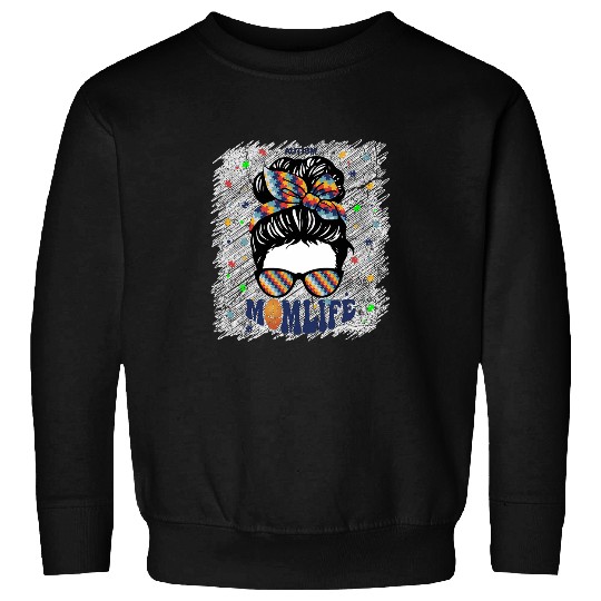 Messy Bun Basketball Ball Puzzle Mom Life autism awareness 2 Sweatshirts