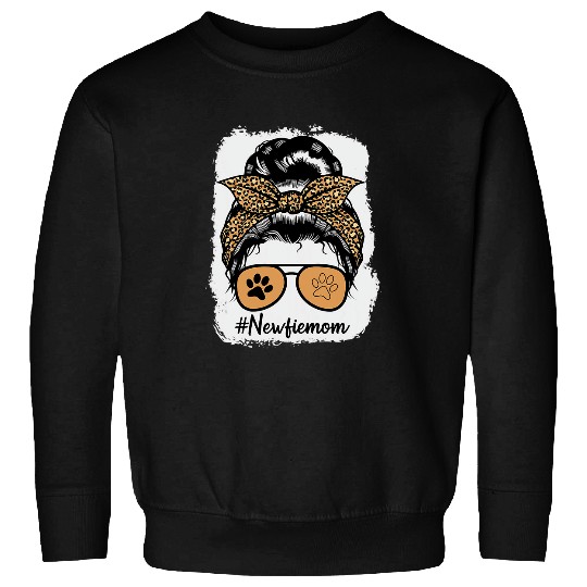 Newfie Mom Dog Mom Bleached Messy hair bun Leopard Print Sweatshirts
