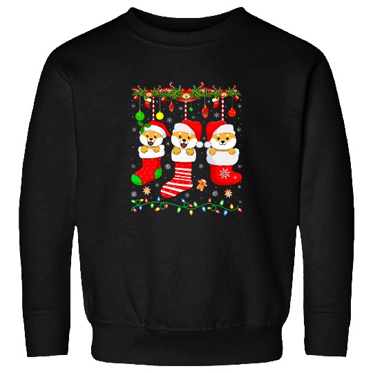Dog Shiba Inu In Christmas Socks Santa Shiba Inu Dog Christmas Sweatshirts