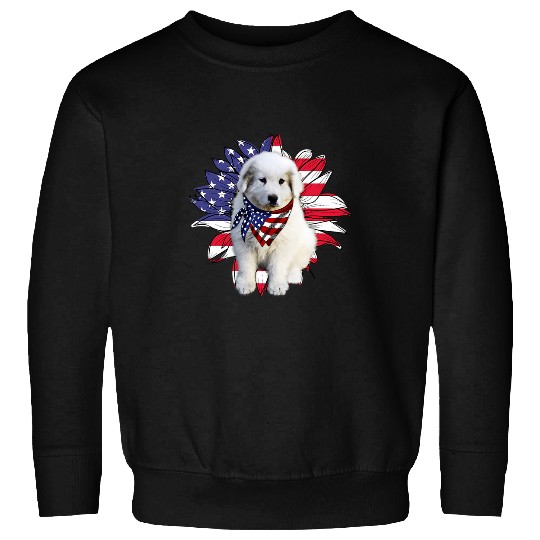 Sunflower American Flag Great Pyrenees Dog Lovers Sweatshirts