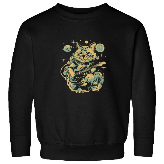 vintages Astronaut Cat Playing Guitar Funny guitar cat Sweatshirts