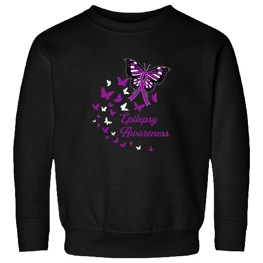 Purple For Epilepsy Awareness Ribbon Butterflies Purple Sweatshirts
