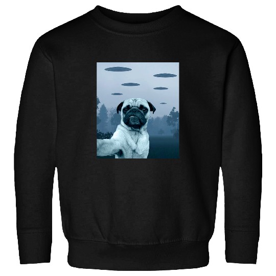 vintages Alien Pug Dog Selfie UFO Fleet Sweatshirts