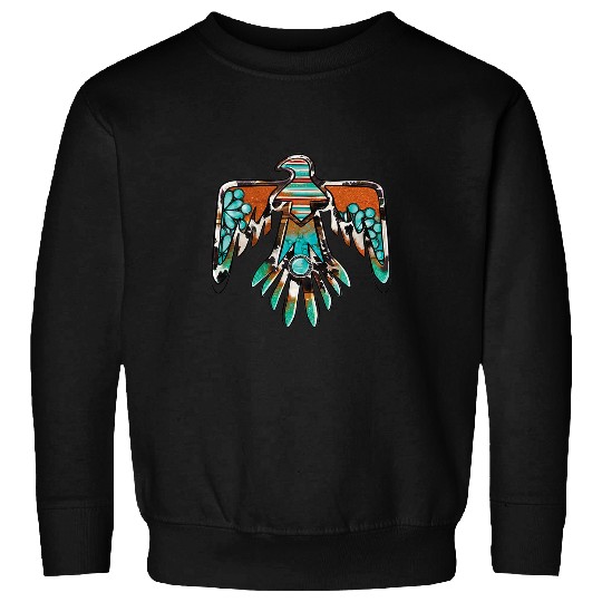 western boho cowhide turquoise native american thunderbird Sweatshirts