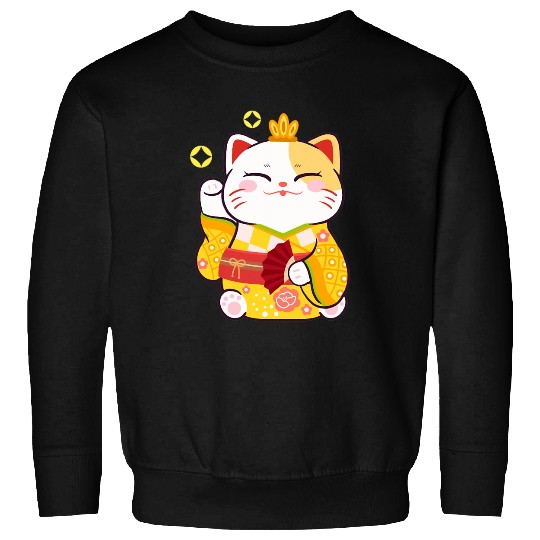Mens Japanese Beckoning Cat Lucky Japan Manekineko Geisha Sweatshirts