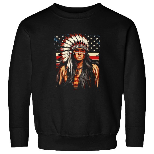 Native American Woman Indian Warrior USA Flag Sweatshirts