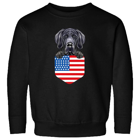 Dog Great Dane America Flag Black Great Dane Dog In Pocket T-Shirt Sweatshirts