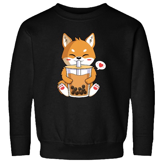 Dog Shiba Inu Kawaii Anime Shiba Inu Dog Drinking Boba Bubble Tea 2 Sweatshirts