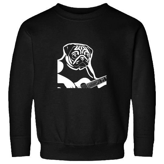 Pug with EGuitar Musician Funny Guitarist 1 Sweatshirts