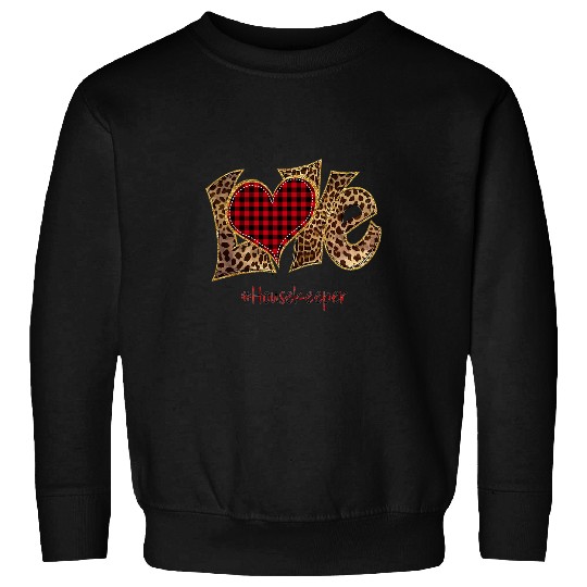 Love Housekeeper Leopard Mixed Flannel Valentines Day Sweatshirts
