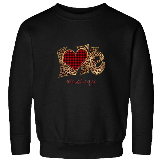 Love Housekeeper Leopard Mixed Flannel Valentines Day Sweatshirts