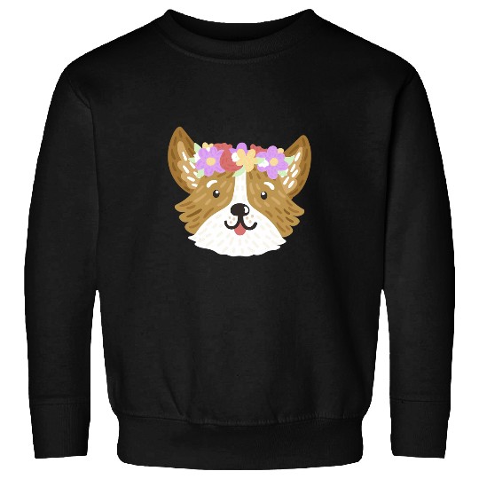 Trendy Floral Corgi Portrait Sweatshirts