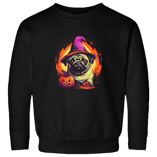 Pug Witch Hat Halloween Costume Dog Lover Puppy Pumpkin Sweatshirts