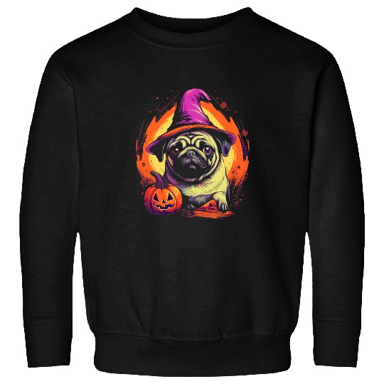 Pug Witch Hat Halloween Costume Dog Lover Puppy Pumpkin Sweatshirts