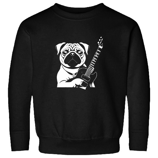 Pug with EGuitar Musician Funny Guitarist 7 Sweatshirts