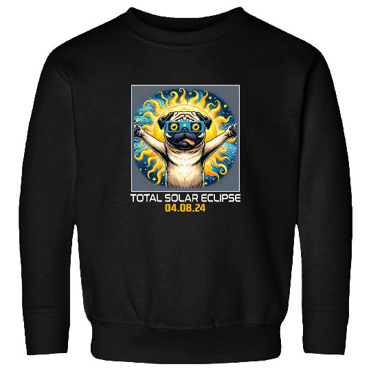Pug Dog Taking Selfie Solar Eclipse Sweatshirts