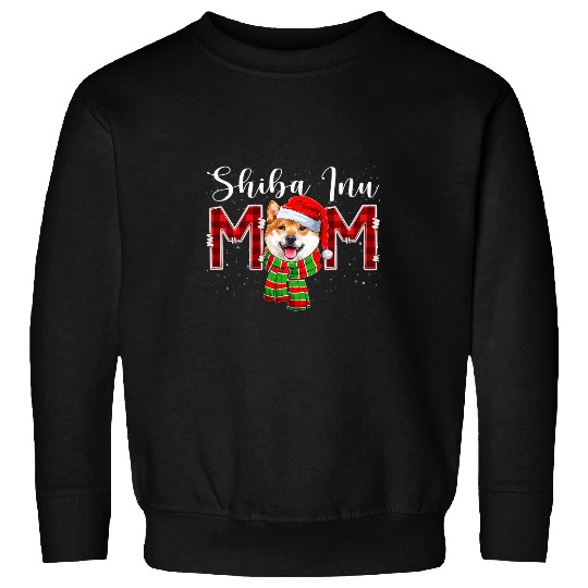 Dog Shiba Inu Mom Hat Santa Plaid Dog Mom Lover Snow Christmas Sweatshirts