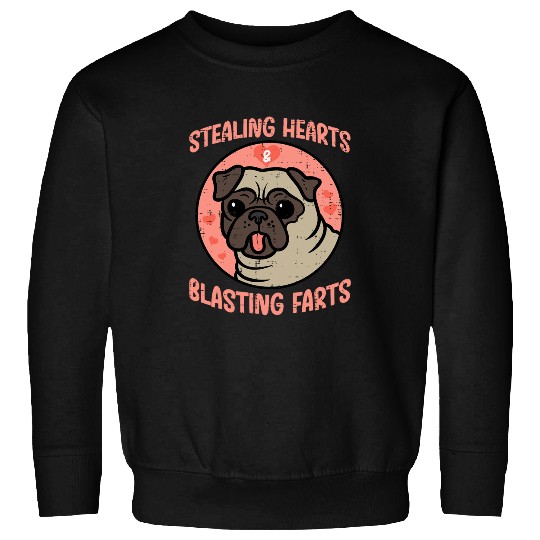 Valentines Day Pug Stealing Hearts Farts Dog Men Women Kids Sweatshirts