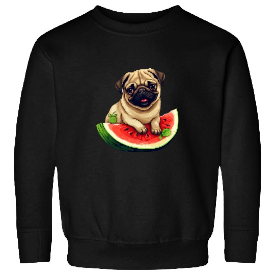 Pug with Red Watermelon Summer Fruit Canine Design Sweatshirts