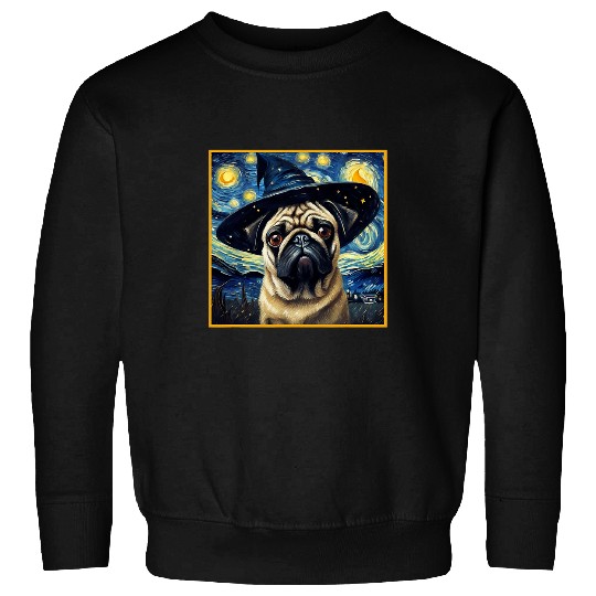 Van Gogh Starry Night Pug Cute Dog Halloween Sweatshirts