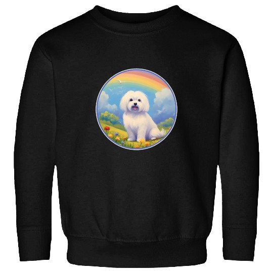Maltese Rainbow Bridge Cute Colorful Dog Memorial Painting Sweatshirts