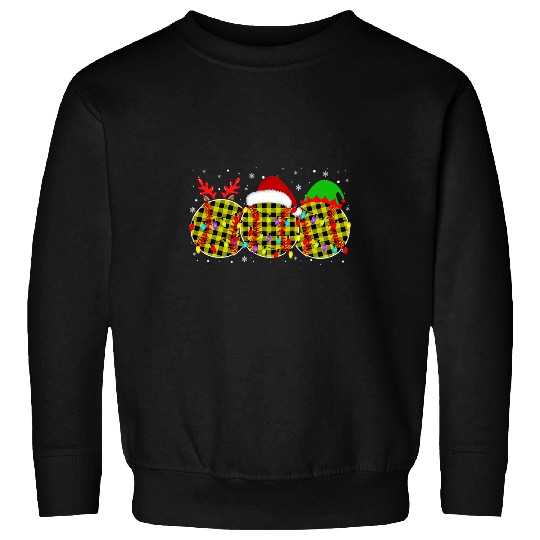 Three Reindeer Santa Elf Softball Ball Plaid Christmas Light Sweatshirts