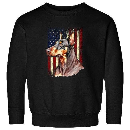 USA American Flag Doberman Canine Pet Lover Dog Trainer Sweatshirts