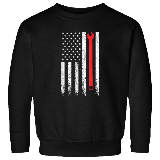 Mechanic Distressed USA Flag Wrench Automotive Garage Sweatshirts