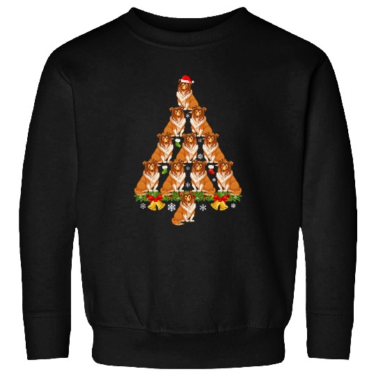 Rough Collie Dog Christmas Tree Santa Hat Lights Sweater Sweatshirts