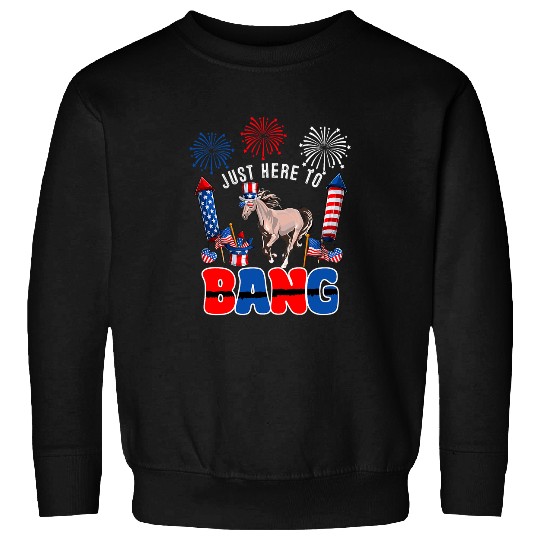 Just Here To Bang Funny Horse Sunglasses American Flag Sweatshirts