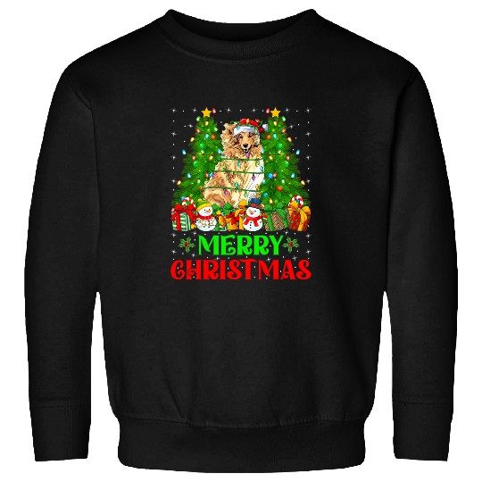 Rough Collie Dog Christmas Tree Lights Holiday Santa Xmas Sweatshirts