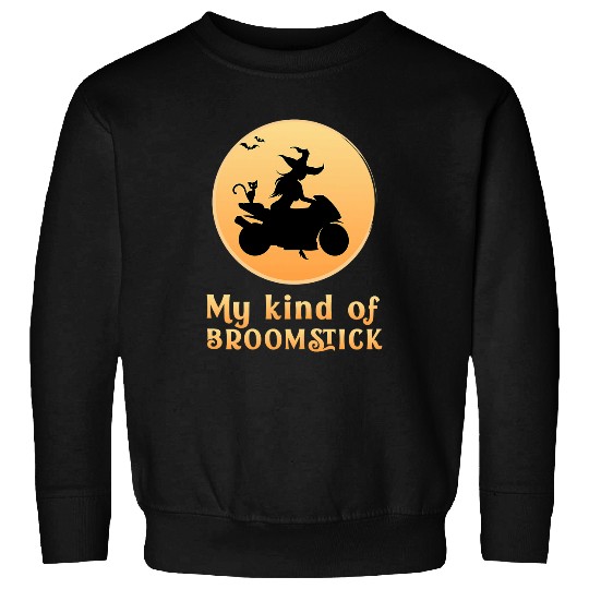 Womens Motorcycle Women Broom Witch black cats Halloween Funny Sweatshirts