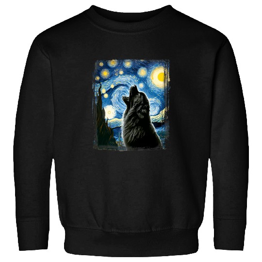 Newfoundland Dog Artistic Van Gogh Starry Night Newfoundland Sweatshirts
