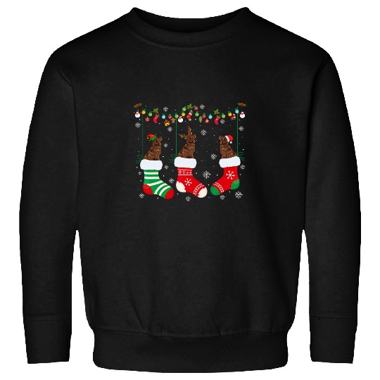 Newfoundland Dog in Christmas Socks Santa Hat Lights Sweater Sweatshirts