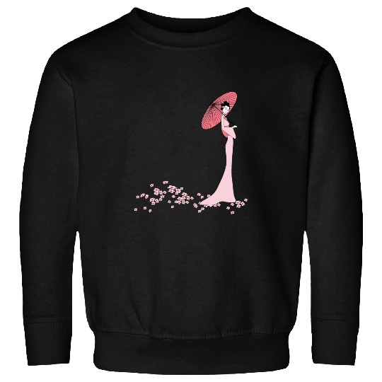 Pretty Japanese Geisha Girl Pink Parasol Cherry Blossoms Sweatshirts