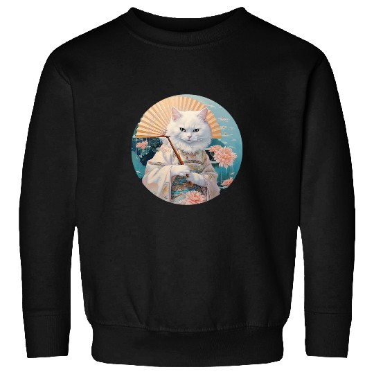 White Cat Geisha Funny Pet Kimono Sweatshirts