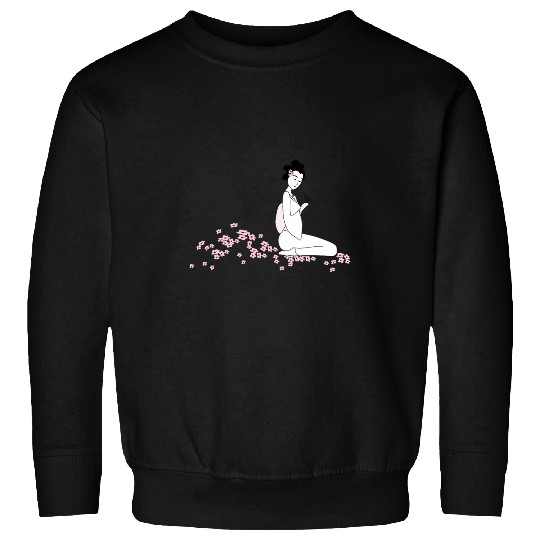 Pretty Japanese Geisha Girl With Bird Cherry Blossoms Sweatshirts
