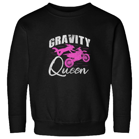 Womens Gravity Queen Dirt Bike Motorcycle Biker Rider Stunt Vintage Sweatshirts