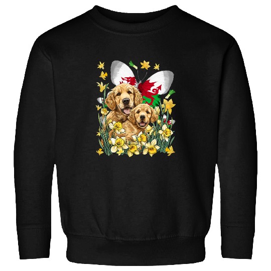Welsh Flag Ideas For Kids Golden Retriever Welsh Daffodils 1 Sweatshirts