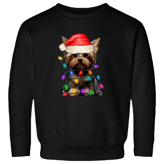 Yorkshire terrier Christmas Lights Santa Yorkshire terrier Sweatshirts
