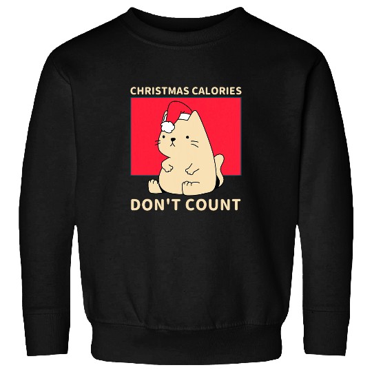 Womens Cute Cat Lover Illustration Diet Christmas Calories Count Sweatshirts