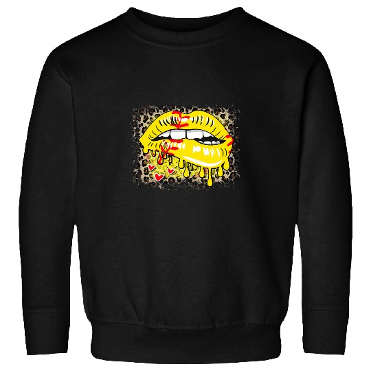 Womens Softball Baseball Game Day Leopard Lips Headband Mom Sweatshirts