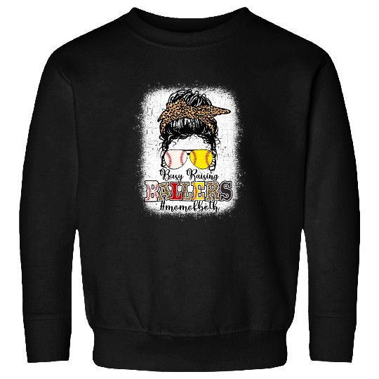 Womens Messy Bun Baseball Softball Mom Of Both Mothers Day Sweatshirts