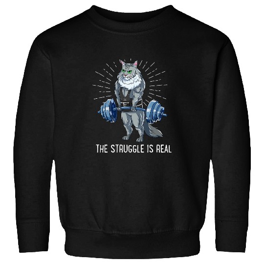 Struggle Is Real Maine coon Deadlift Fitness Sweatshirts