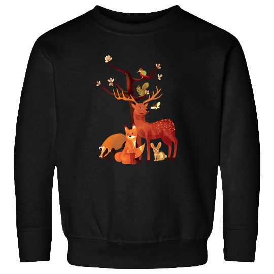 Woodland Animals Deer Fox Rabbit Squirrel Watercolor Vintage Sweatshirts