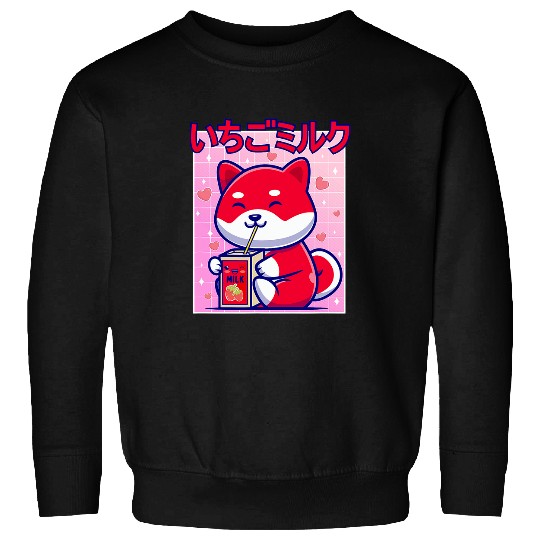 Dog Shiba Inu Cute Strawberry Milk Japanese Kawaii Shiba Inu Dog Otaku Sweatshirts