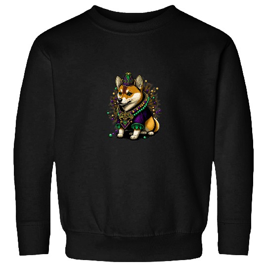 Dog Shiba Inu Mardi Gras King Queen Black and tan Shiba Inu Sweatshirts