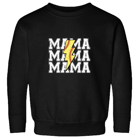 Womens Lightning Bolt Mama Softball Baseball Sport Mom Mothers Day Sweatshirts